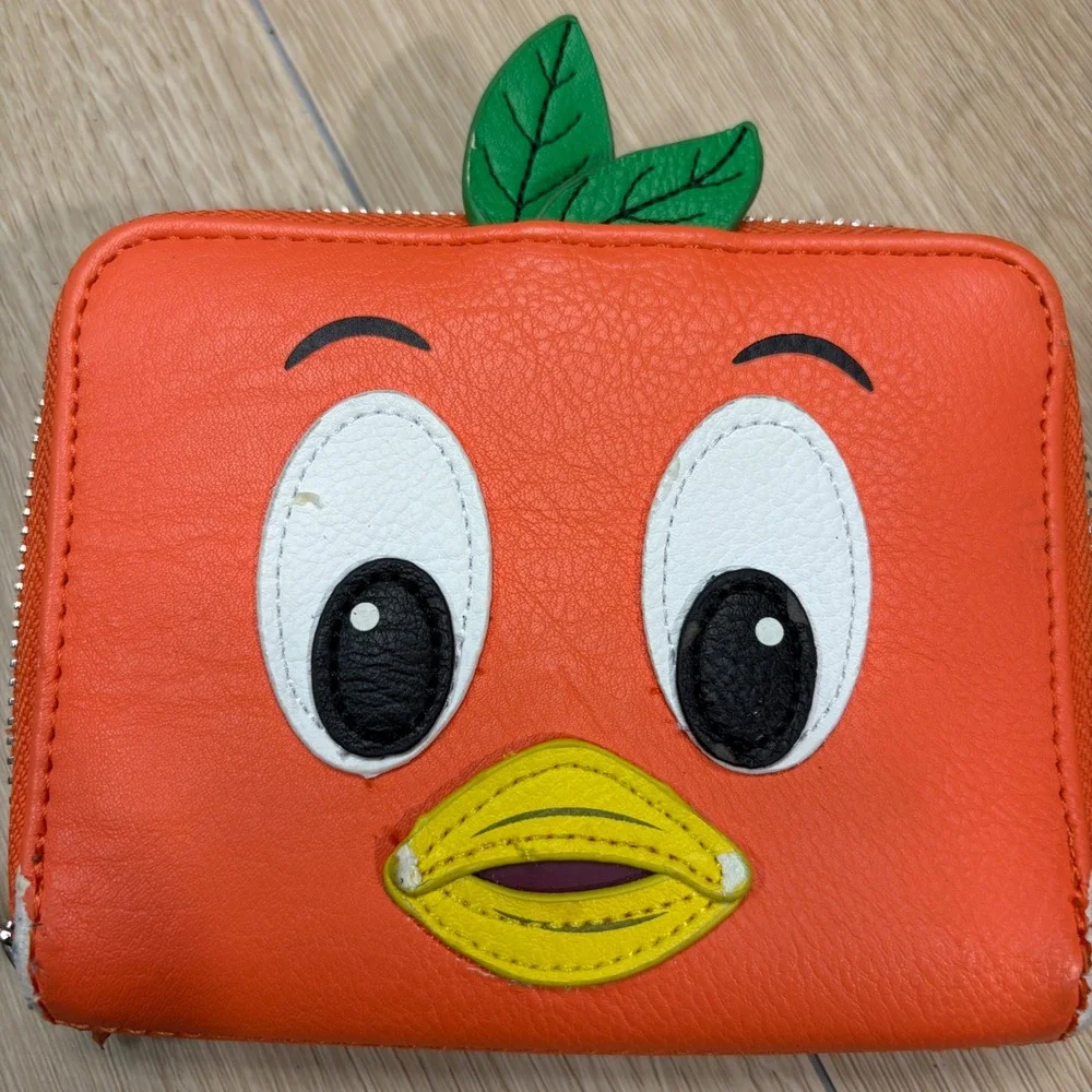 Disney Parks Loungefly Orange Bird Wallet Zip Around Faux Leather Orange Mascot